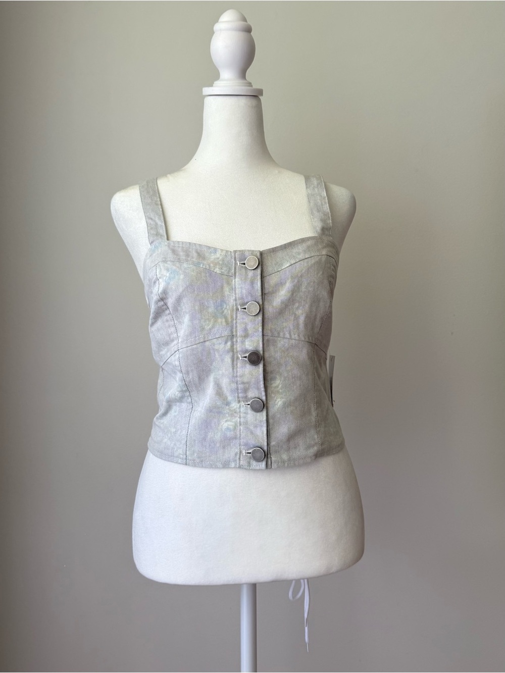 BP Womens M Button Front Corset Top Smocked Back Crop Tank NWT